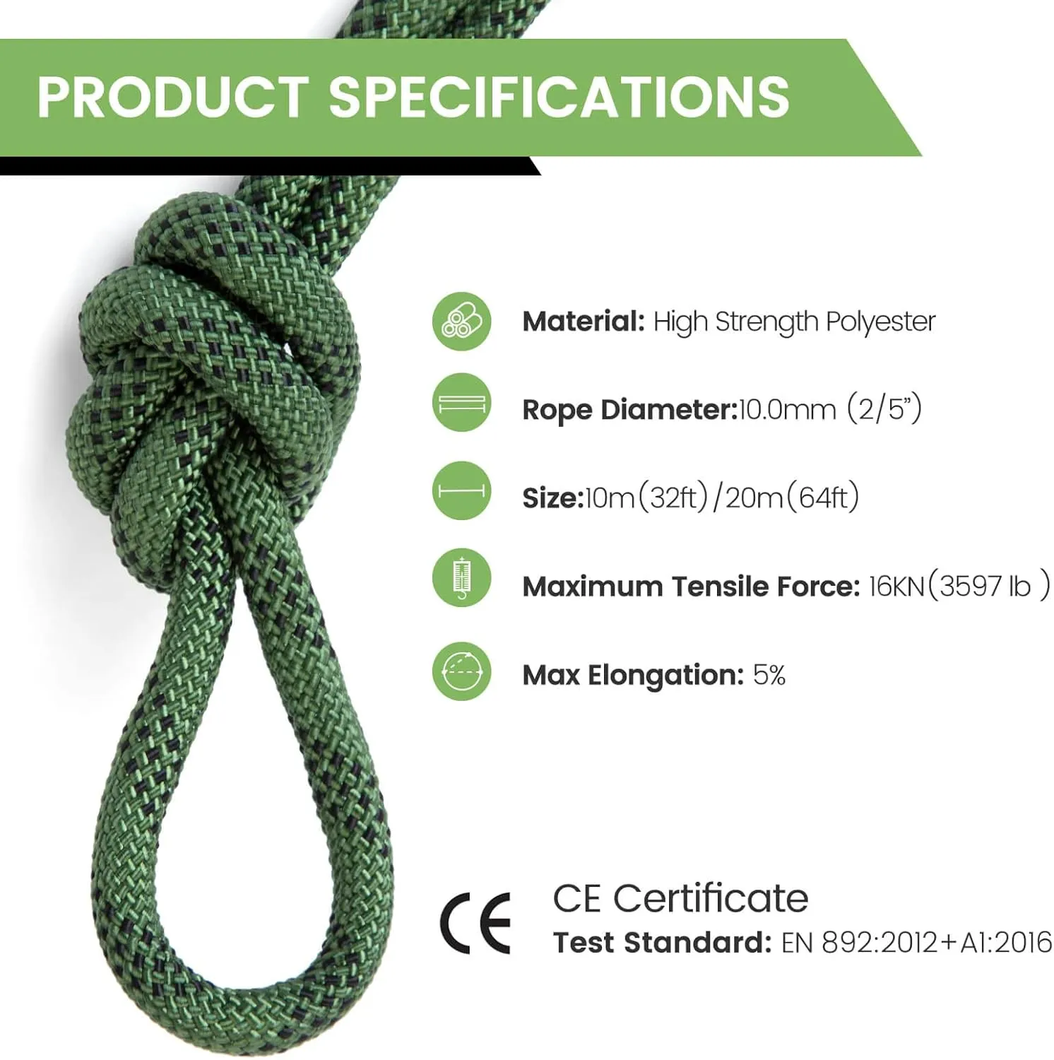 Rock Climbing Rope, Outdoor Static Climbing Rope, 10mm High Strength Safety Rope, Hiking Tree Climbing Fire Escape Rappelling Rope, Fire Rescue Rope 10M(32ft) 20M(65ft)