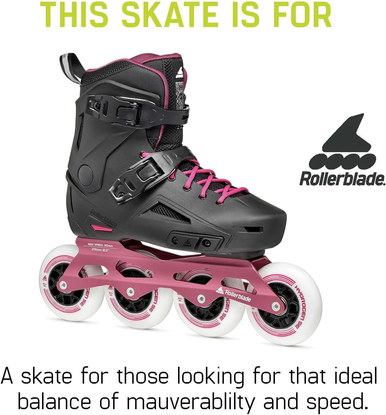 Rollerblade Lightning 90 Women's Urban Inline Skate, Black and Sangria