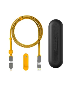 Rolling Square InCharge XL 200cm - USB C Charger Cable, Lightning Cable for Smartphone, Universal Cable Charger 6 in 1, USB Plug, Yellow, 100W