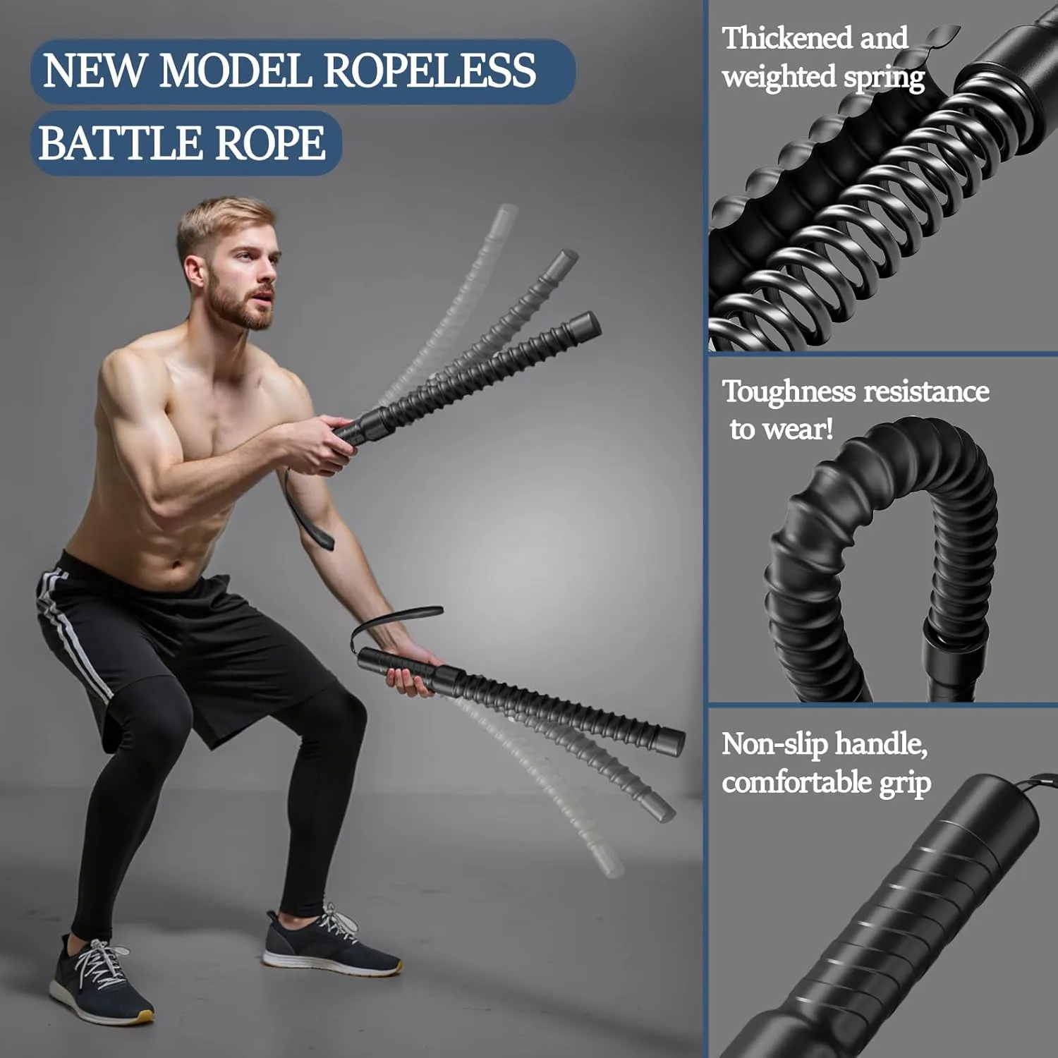 Ropeless Battle Ropes for Exercise Workout Rope, Weighted Battle Rope, Portable Workout Ropes for Home Gym, Exercise Battle Ropes for HIIT Workouts, Low-Impact Cardio Training (2 Ropes)