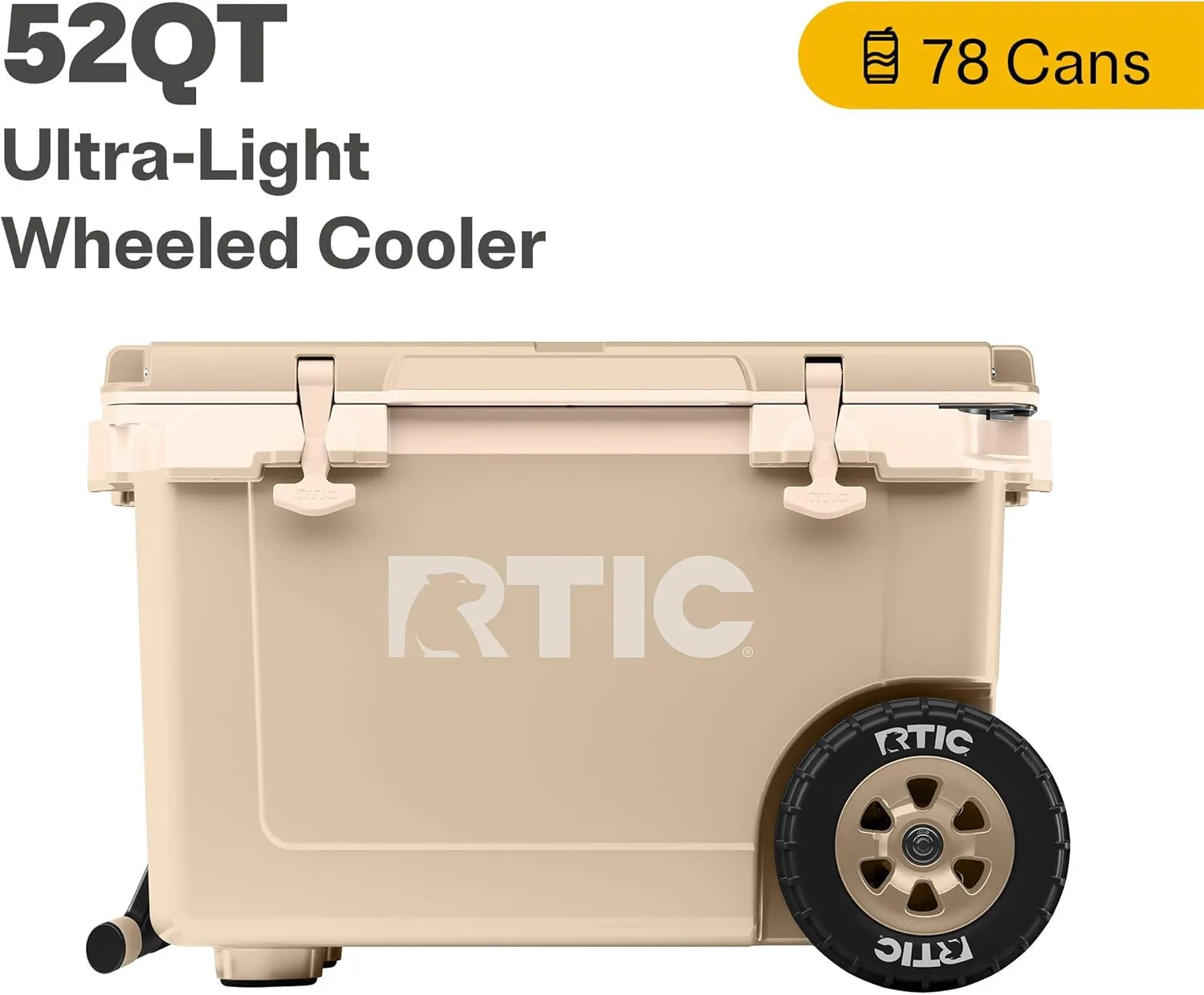 RTIC 52 Quart Ultra-Light Wheeled Hard Cooler Insulated Portable Ice Chest Box for Beach, Drink, Beverage, Camping, Picnic, Fishing, Boat, Barbecue, 30% Lighter Than Rotomolded Coolers