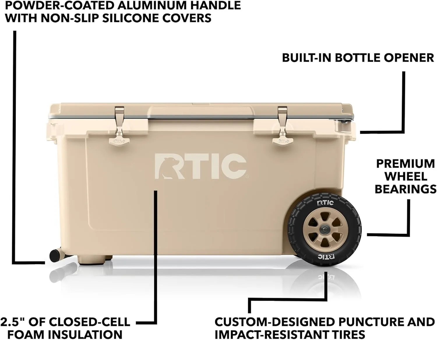 RTIC 72 Quart Ultra-Light Wheeled Cooler Hard Insulated Portable Ice Chest Box for Beach, Drink, Beverage, Camping, Picnic, Fishing, Boat, Barbecue, 30% Lighter Than Rotomolded Coolers
