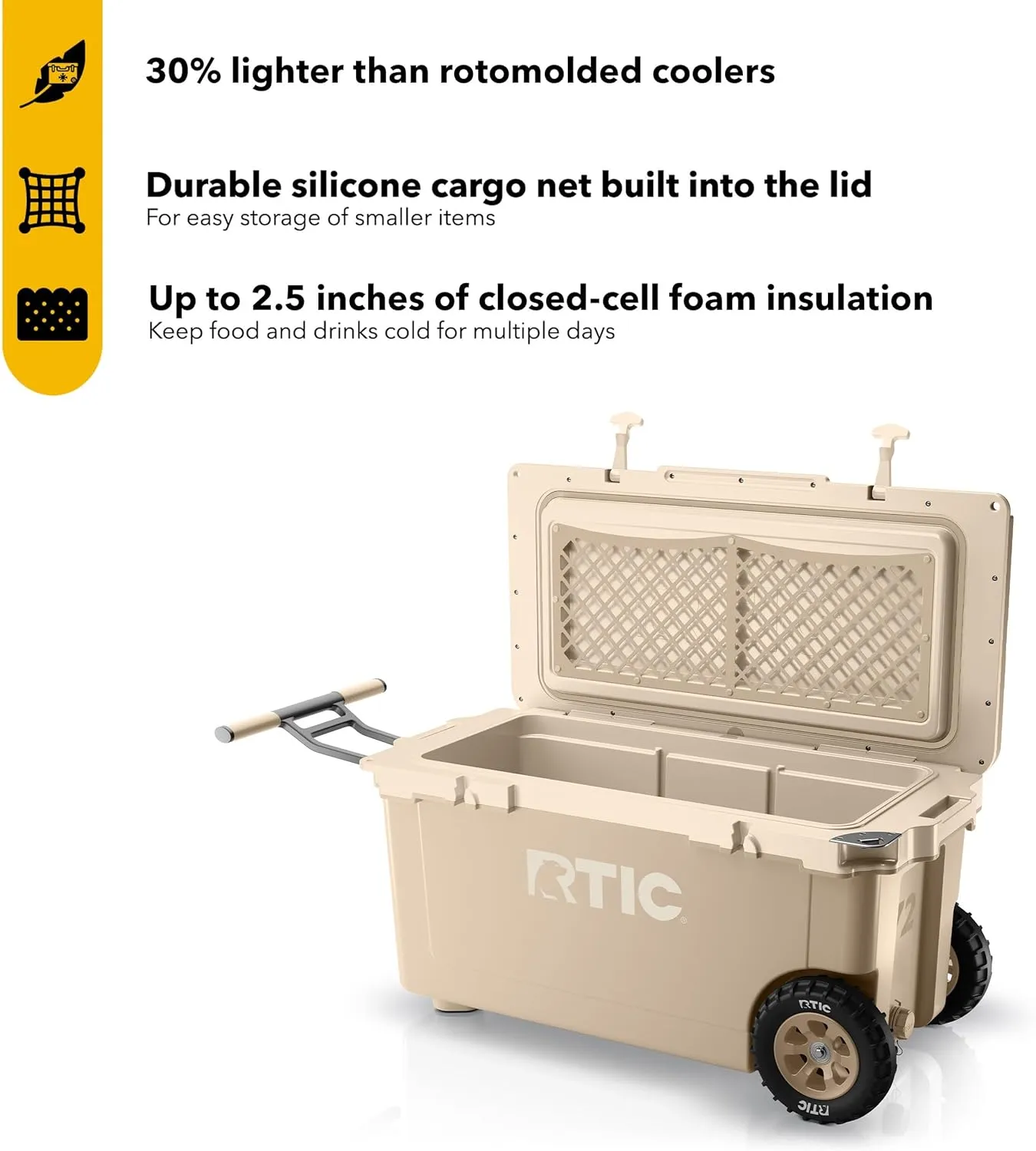 RTIC 72 Quart Ultra-Light Wheeled Cooler Hard Insulated Portable Ice Chest Box for Beach, Drink, Beverage, Camping, Picnic, Fishing, Boat, Barbecue, 30% Lighter Than Rotomolded Coolers