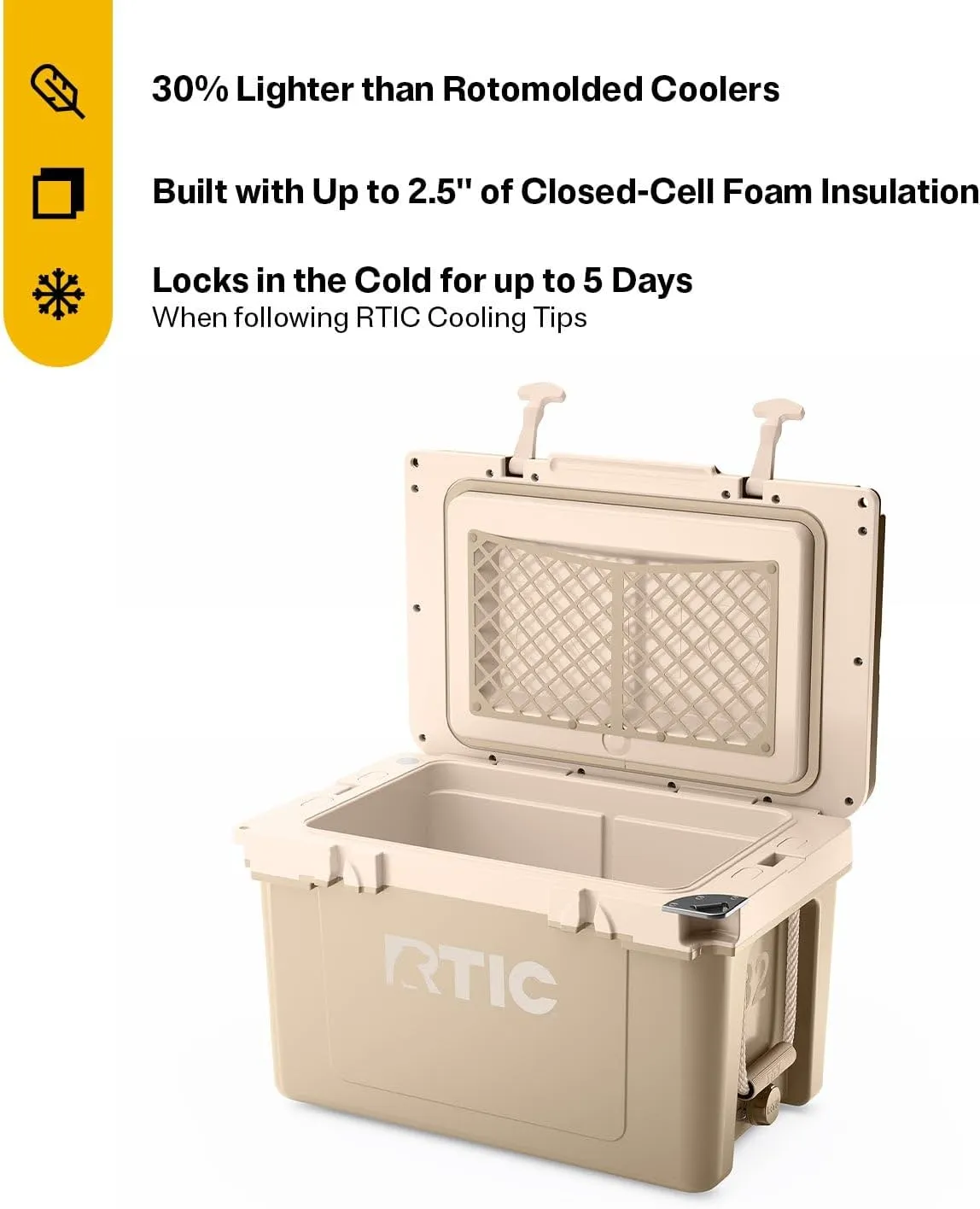 RTIC Ultra-Light 32 Quart Hard Cooler Insulated Portable Ice Chest Box for Drink, Beverage, Beach, Camping, Picnic, Fishing, Boat, Barbecue, 30% Lighter Than Rotomolded Coolers