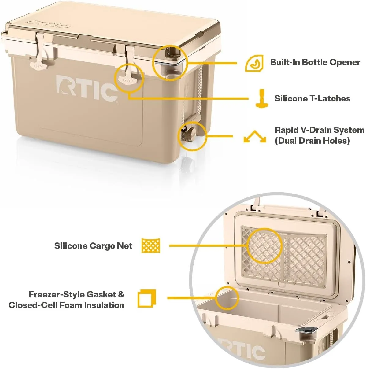 RTIC Ultra-Light 32 Quart Hard Cooler Insulated Portable Ice Chest Box for Drink, Beverage, Beach, Camping, Picnic, Fishing, Boat, Barbecue, 30% Lighter Than Rotomolded Coolers