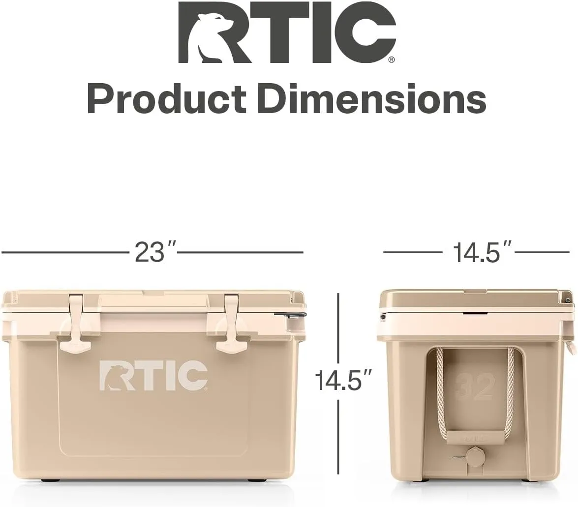 RTIC Ultra-Light 32 Quart Hard Cooler Insulated Portable Ice Chest Box for Drink, Beverage, Beach, Camping, Picnic, Fishing, Boat, Barbecue, 30% Lighter Than Rotomolded Coolers