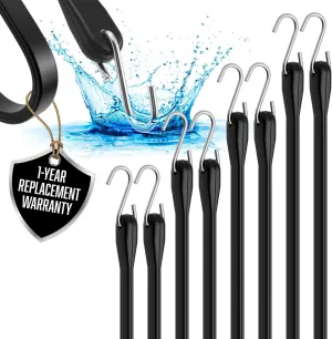 Rubber Bungee Cords with Hooks – Heavy Duty Outdoor Straps, Assorted Sizes 10", 15", 21", 31" (8 Pack), 1.8X Max Stretch, Over 200 lbs Load – 100% EPDM Rubber & S-Hooks for Cargo, Tarps