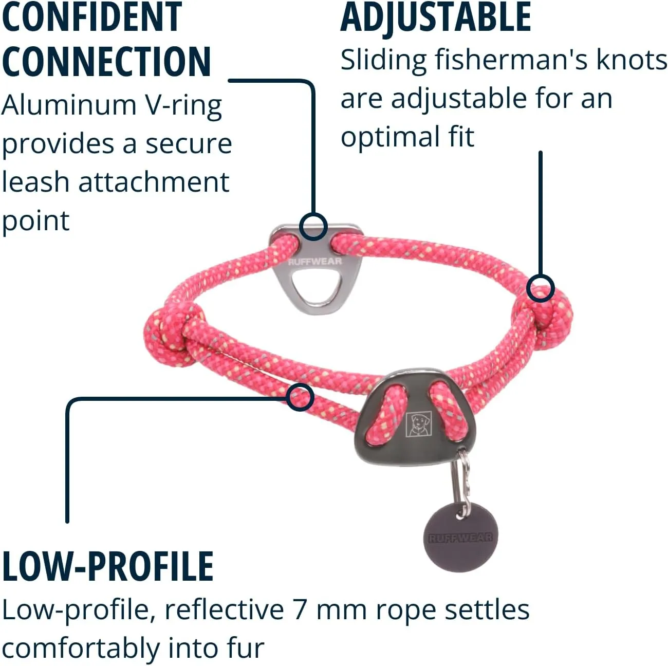 Ruffwear, Knot-a-Collar, Climbing Rope Dog Collar for Everyday Use, Pink, 20"-26"