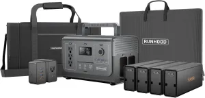 RUNHOOD Solar Generator Rallye 1200 Pro With Carrying Bag&200W Solar Panel, 1296Wh Portable Power Station Swappable&Replaceable Batteries, 3X1200W(Peak 2400W) AC oulets for Outdoors Camping/RVs/CPAP