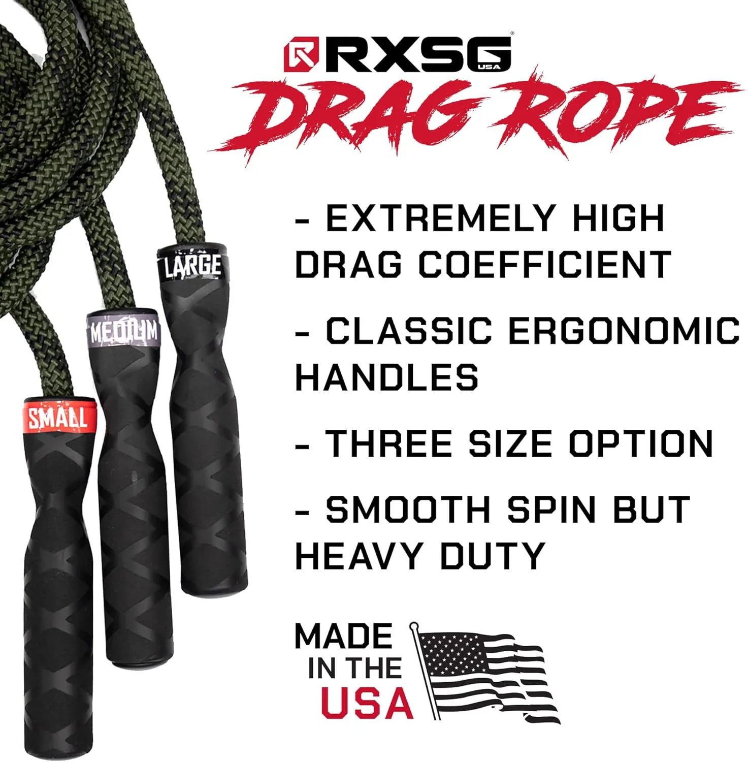 Rx Smart Gear Drag Jump Rope w/Non Slip Ergonomic Handles - Weighted Polypropylene Rope for Fitness & Exercise, Cardio Workout, WOD | Speed Jumping Rope for Men & Women