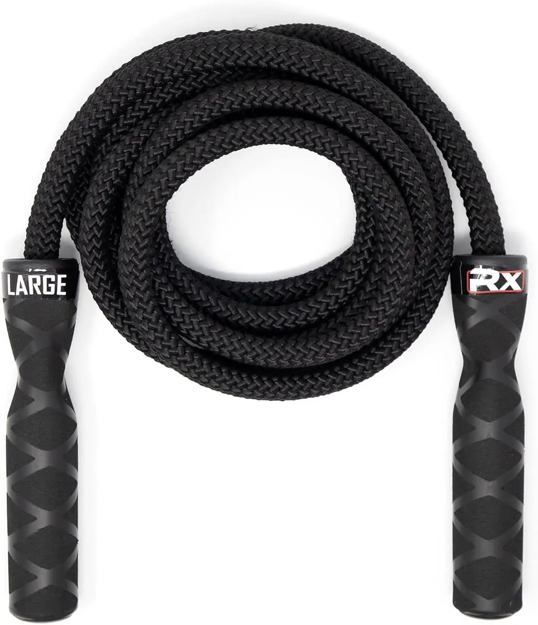 Rx Smart Gear Drag Jump Rope w/Non Slip Ergonomic Handles - Weighted Polypropylene Rope for Fitness & Exercise, Cardio Workout, WOD | Speed Jumping Rope for Men & Women