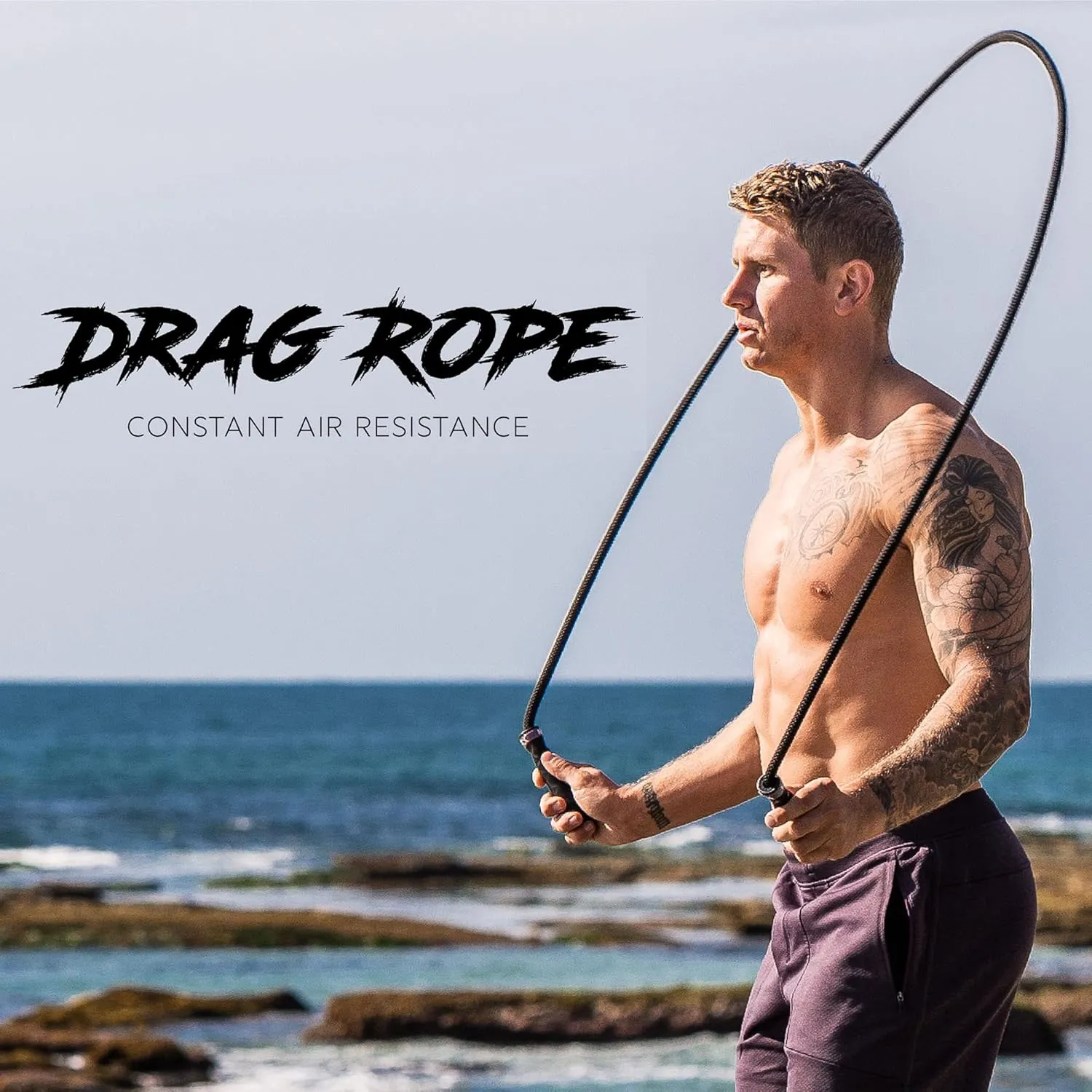 Rx Smart Gear Drag Jump Rope w/Non Slip Ergonomic Handles - Weighted Polypropylene Rope for Fitness & Exercise, Cardio Workout, WOD | Speed Jumping Rope for Men & Women