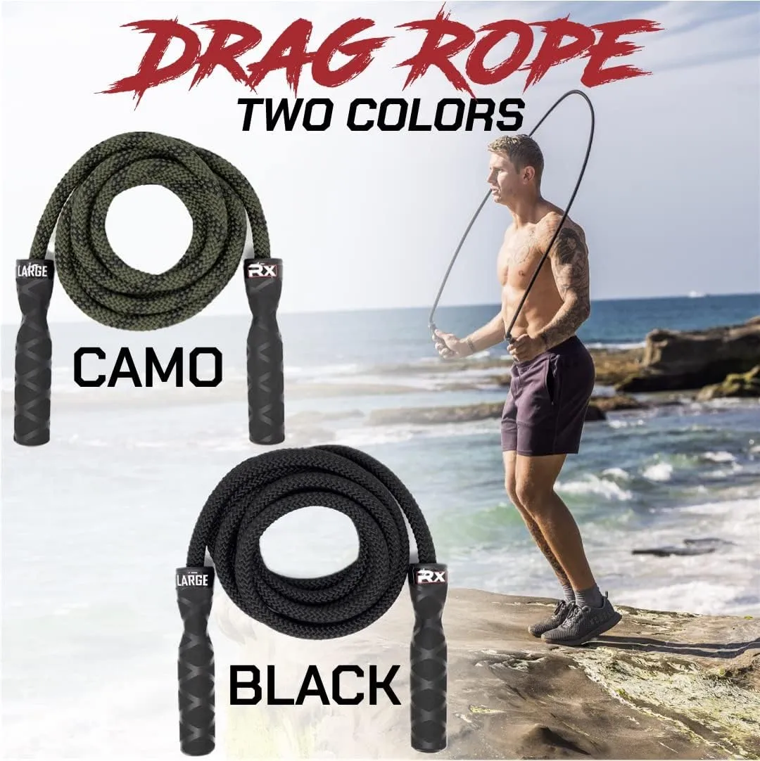 Rx Smart Gear Drag Jump Rope w/Non Slip Ergonomic Handles - Weighted Polypropylene Rope for Fitness & Exercise, Cardio Workout, WOD | Speed Jumping Rope for Men & Women