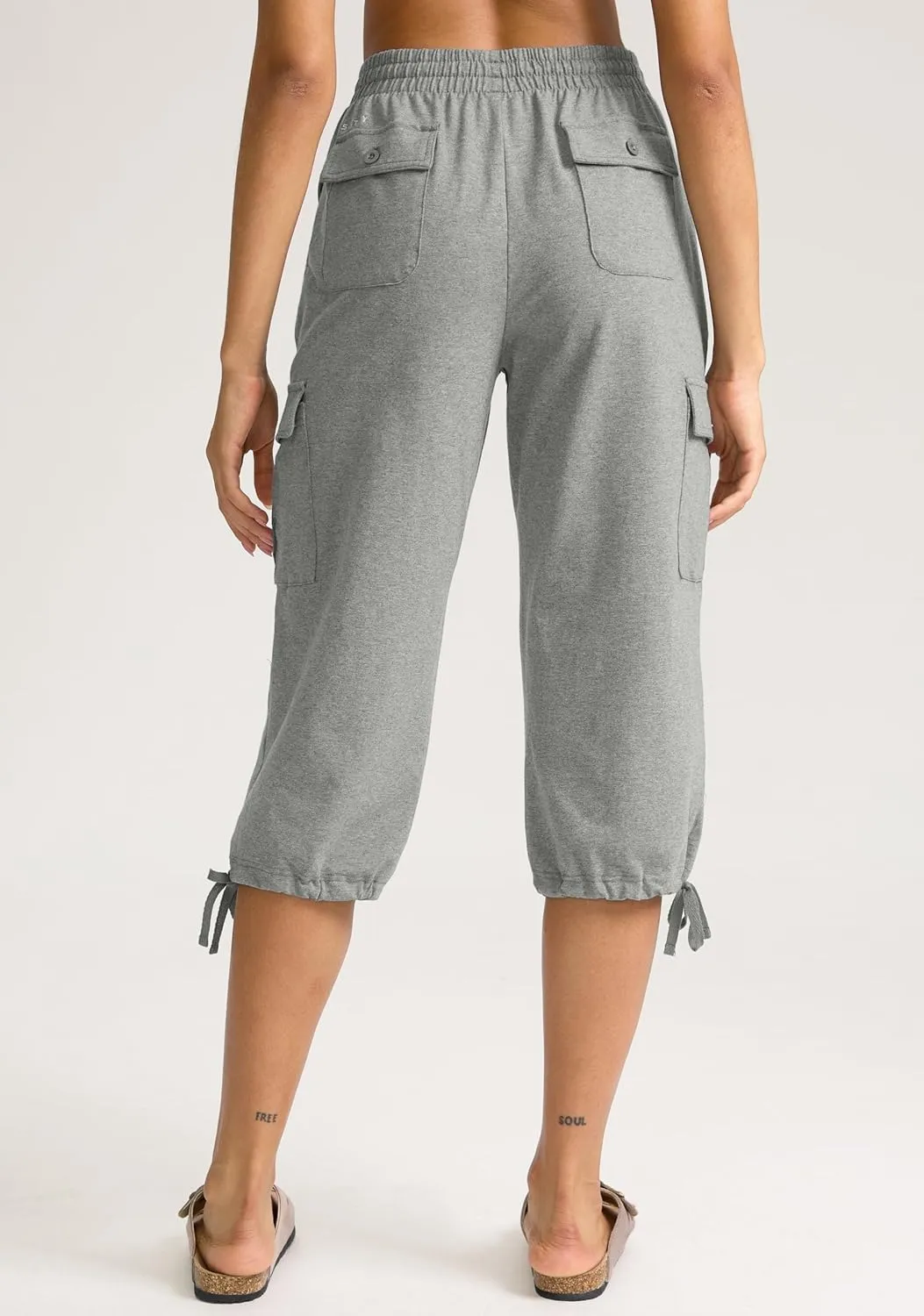 SANTINY Womens Cotton Cargo Capris Soft Stretch Drawstring Travel Casual Capri Pants for Women with 6 Pockets