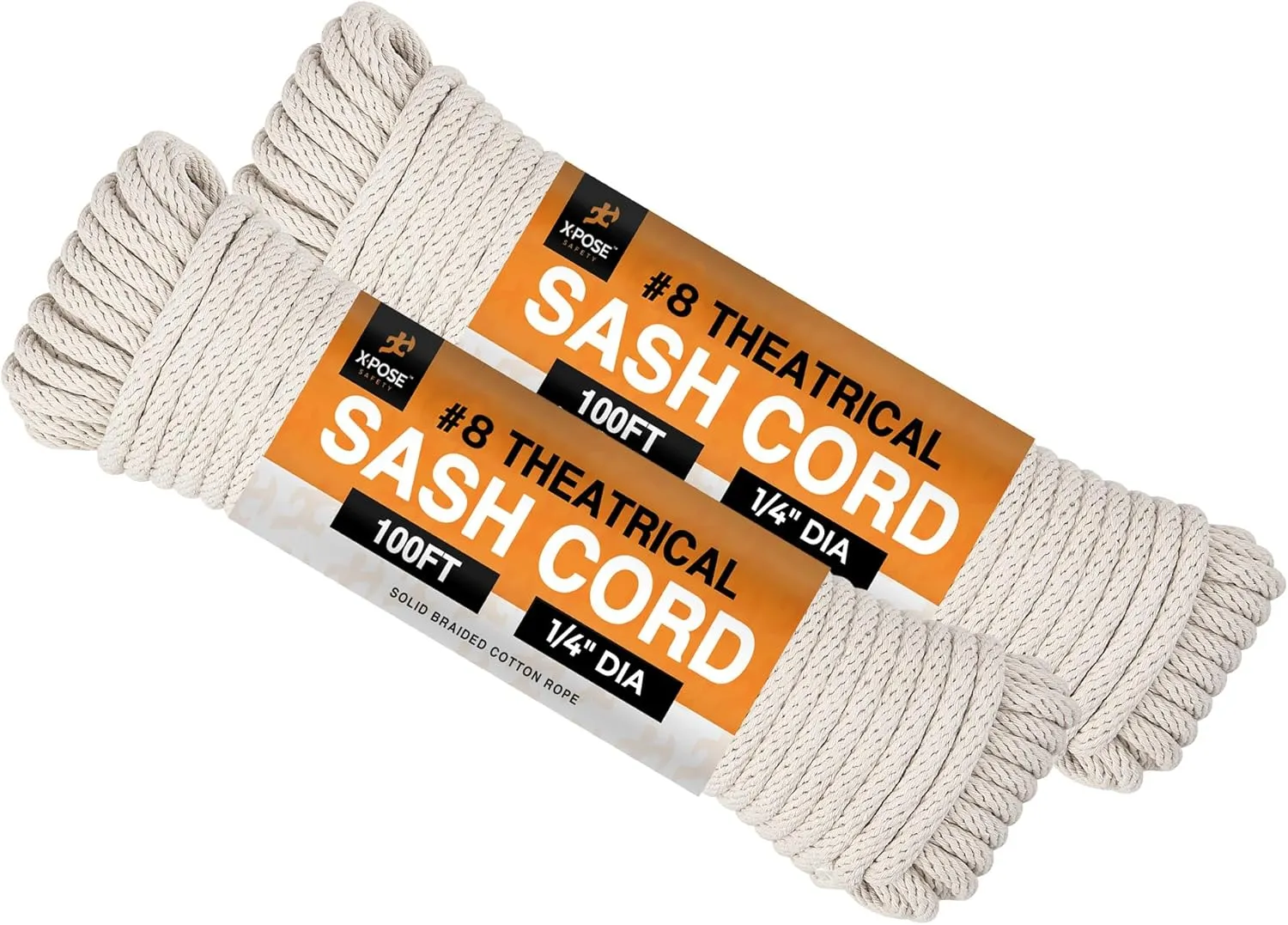 Sash Cord - Cotton and Nylon Rope - 1/4 Inch x 100 Ft - White Cotton with Nylon Core - Window Sash, Clothesline, Low Stretch Cordage - Synthetic Line with Cord Cover 2 Pack