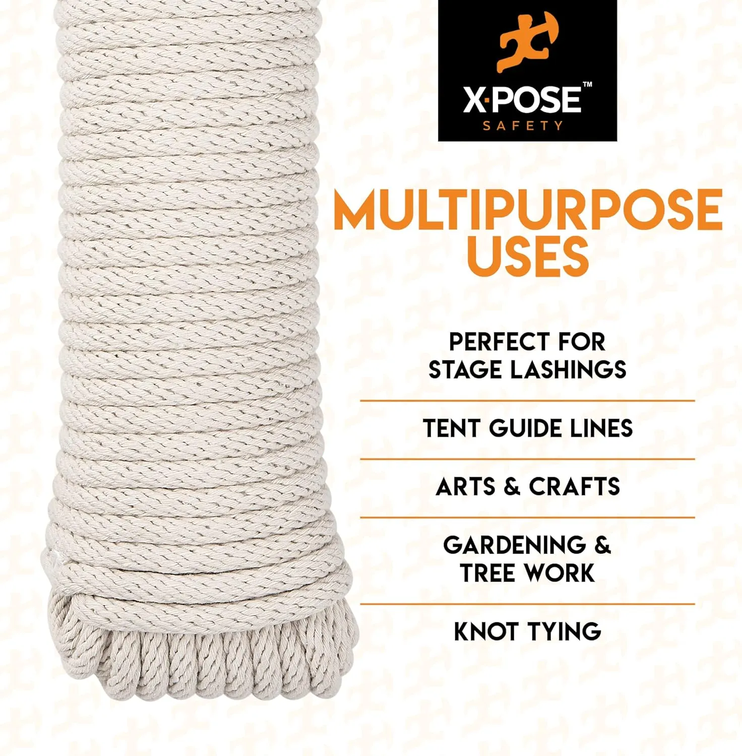 Sash Cord - Cotton and Nylon Rope - 1/4 Inch x 100 Ft - White Cotton with Nylon Core - Window Sash, Clothesline, Low Stretch Cordage - Synthetic Line with Cord Cover 2 Pack