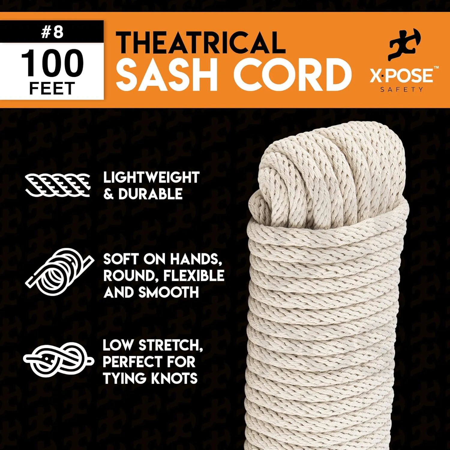 Sash Cord - Cotton and Nylon Rope - 1/4 Inch x 100 Ft - White Cotton with Nylon Core - Window Sash, Clothesline, Low Stretch Cordage - Synthetic Line with Cord Cover 2 Pack