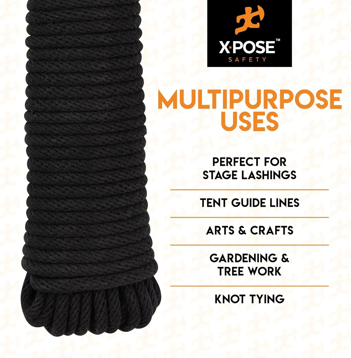 Sash Cord - Cotton and Nylon Rope - 5/16 Inch x 100 Ft - Black Cotton Rope with Nylon Core - Window Sash, Clothesline, Low Stretch Cordage - Synthetic Line with Cord Cover