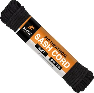 Sash Cord - Cotton and Nylon Rope - 5/16 Inch x 100 Ft - Black Cotton Rope with Nylon Core - Window Sash, Clothesline, Low Stretch Cordage - Synthetic Line with Cord Cover