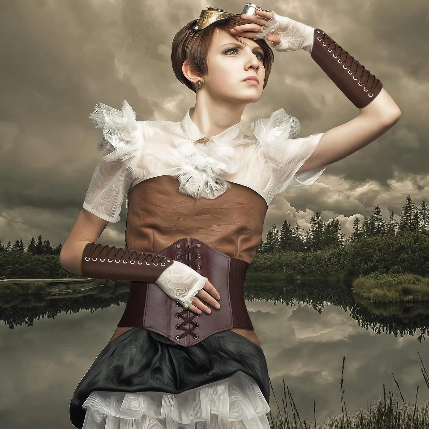 SATINIOR 3 Pieces Women Renaissance Corset Belts with Leather Gauntlets Stretch Elastic Belt for Halloween Women Costume