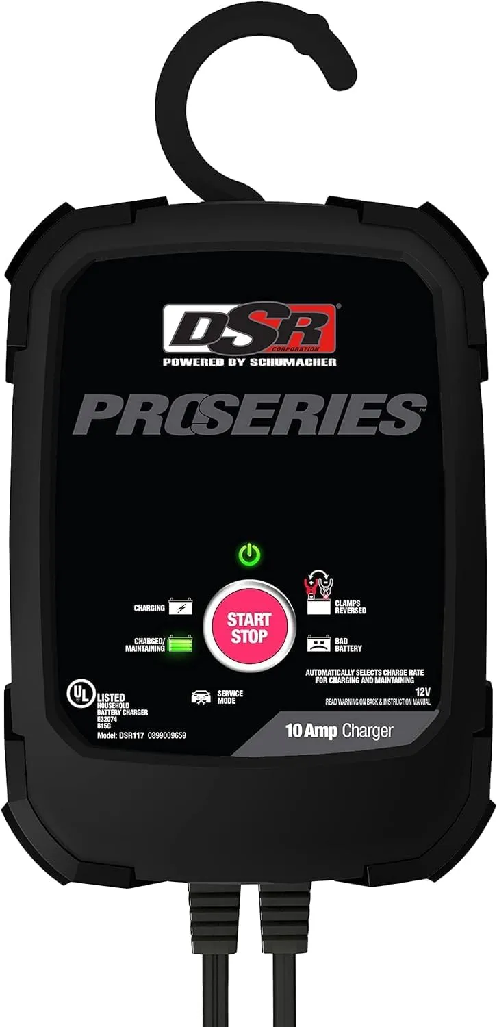 Schumacher Electric DSR ProSeries Handheld 10 Amp 12V Car Battery Charger - Fully Automatic Battery Maintainer   Rapid Charger with Service Mode