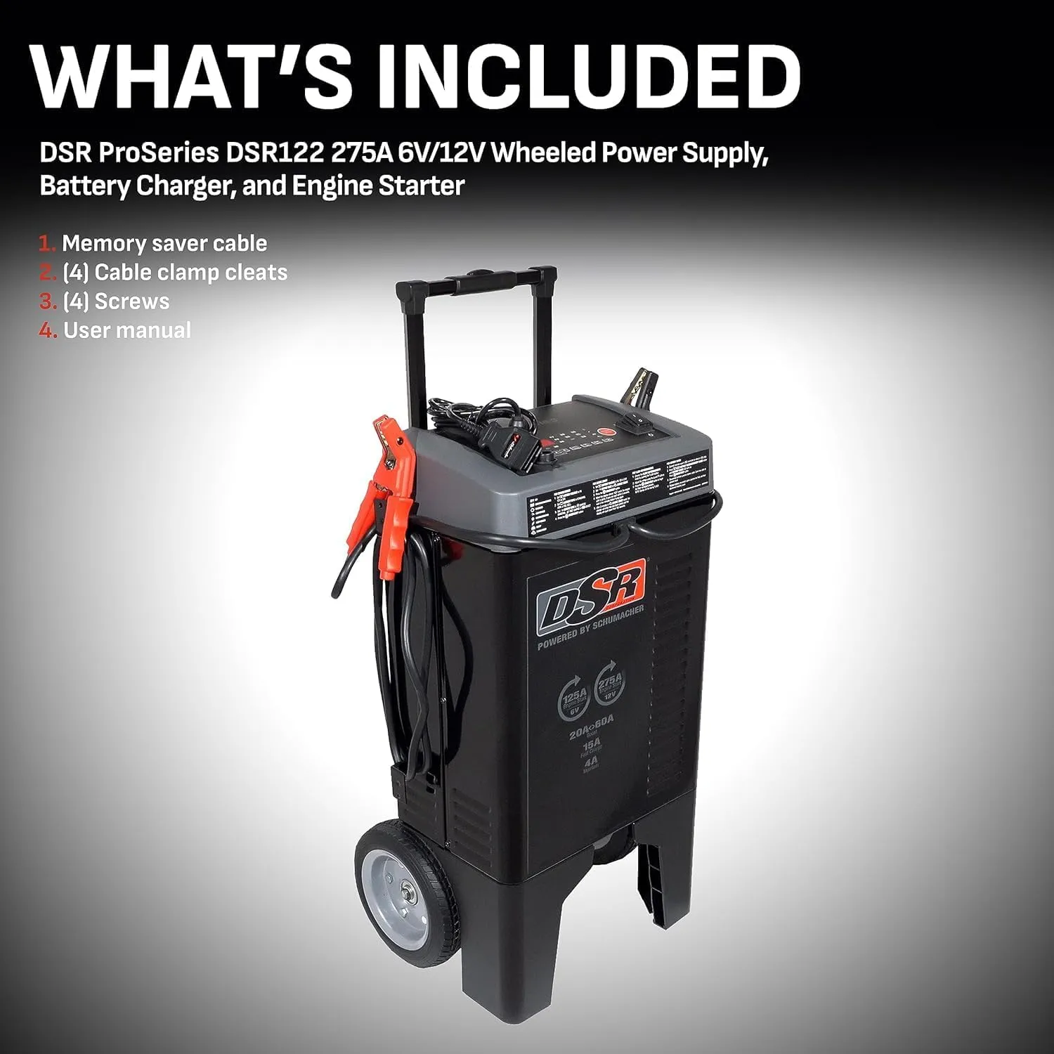 Schumacher Electric DSR122 ProSeries Fully Automatic Car Battery Charger - 125/275 Cranking Amps - 6v / 12v Battery Charger - Fully Automatic Battery Maintainer   Engine Starter