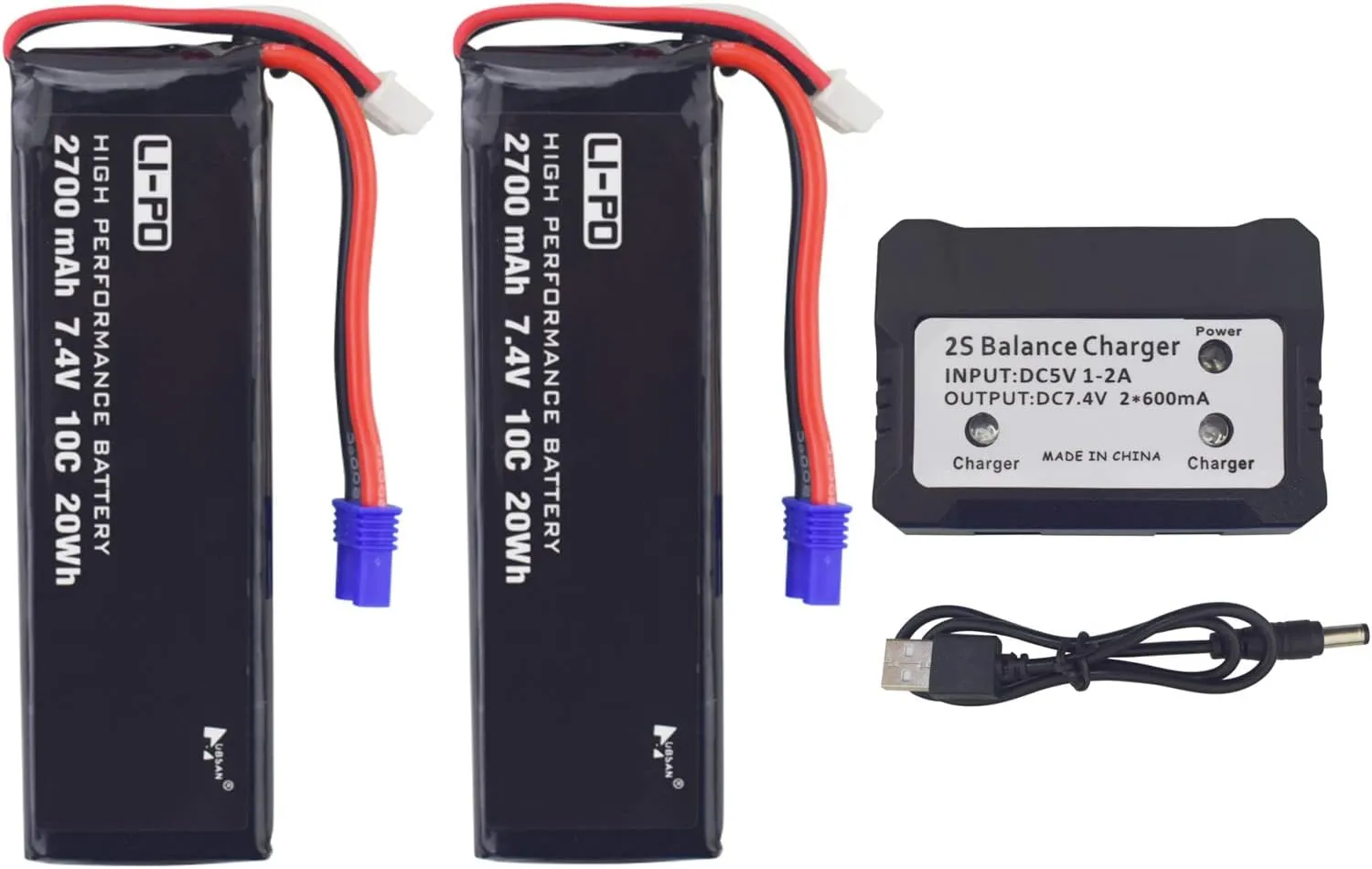 sea jump 2X7.4V 2700mAh 10C Lipo Battery Replacement with 2in1 Battery Charger for Hubsan X4 H501S H501C H501A H501M H501S W H501S pro FPV Quadcopter to Increase The Flight time(40mins)