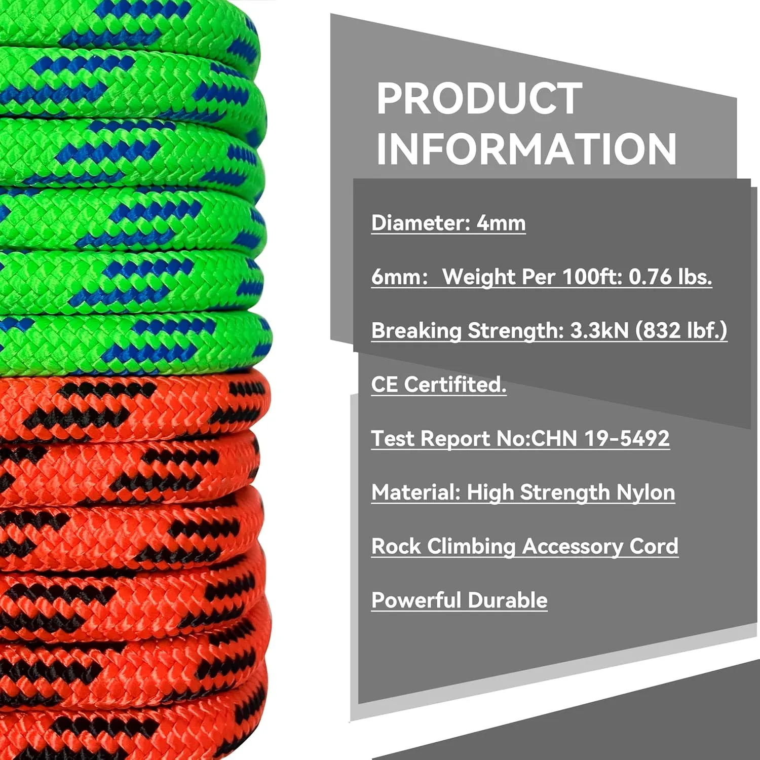 SEAMUS 4mm Prusik Accessory Cord 15M (50ft) Rock Climbing Rope High Tensile Strength Rock Climbing Accessories Cord Double Braid Nylon Cord for Mountain Tree Climbing, Canyoneering,Fire Rescue