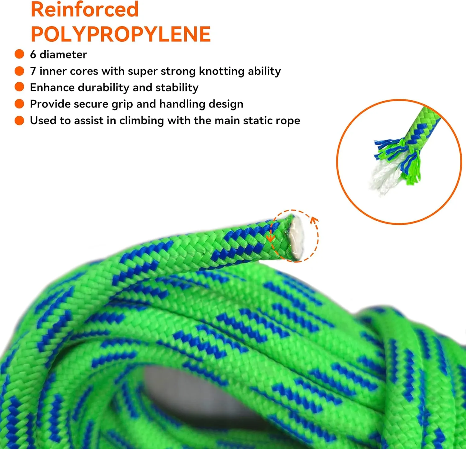 SEAMUS 4mm Prusik Accessory Cord 15M (50ft) Rock Climbing Rope High Tensile Strength Rock Climbing Accessories Cord Double Braid Nylon Cord for Mountain Tree Climbing, Canyoneering,Fire Rescue