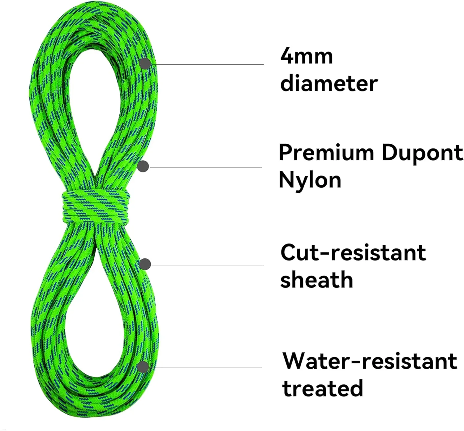 SEAMUS 4mm Prusik Accessory Cord 15M (50ft) Rock Climbing Rope High Tensile Strength Rock Climbing Accessories Cord Double Braid Nylon Cord for Mountain Tree Climbing, Canyoneering,Fire Rescue