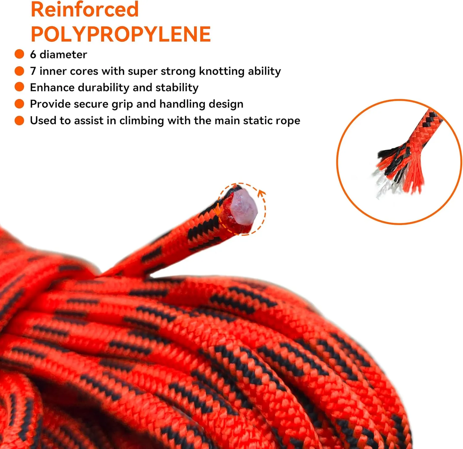 SEAMUS 6mm Prusik Accessory Cord 15M (50ft) Rock Climbing Rope High Tensile Strength Rock Climbing Accessories Cord Double Braid Nylon Cord for Mountain Tree Climbing, Canyoneering,Fire Rescue