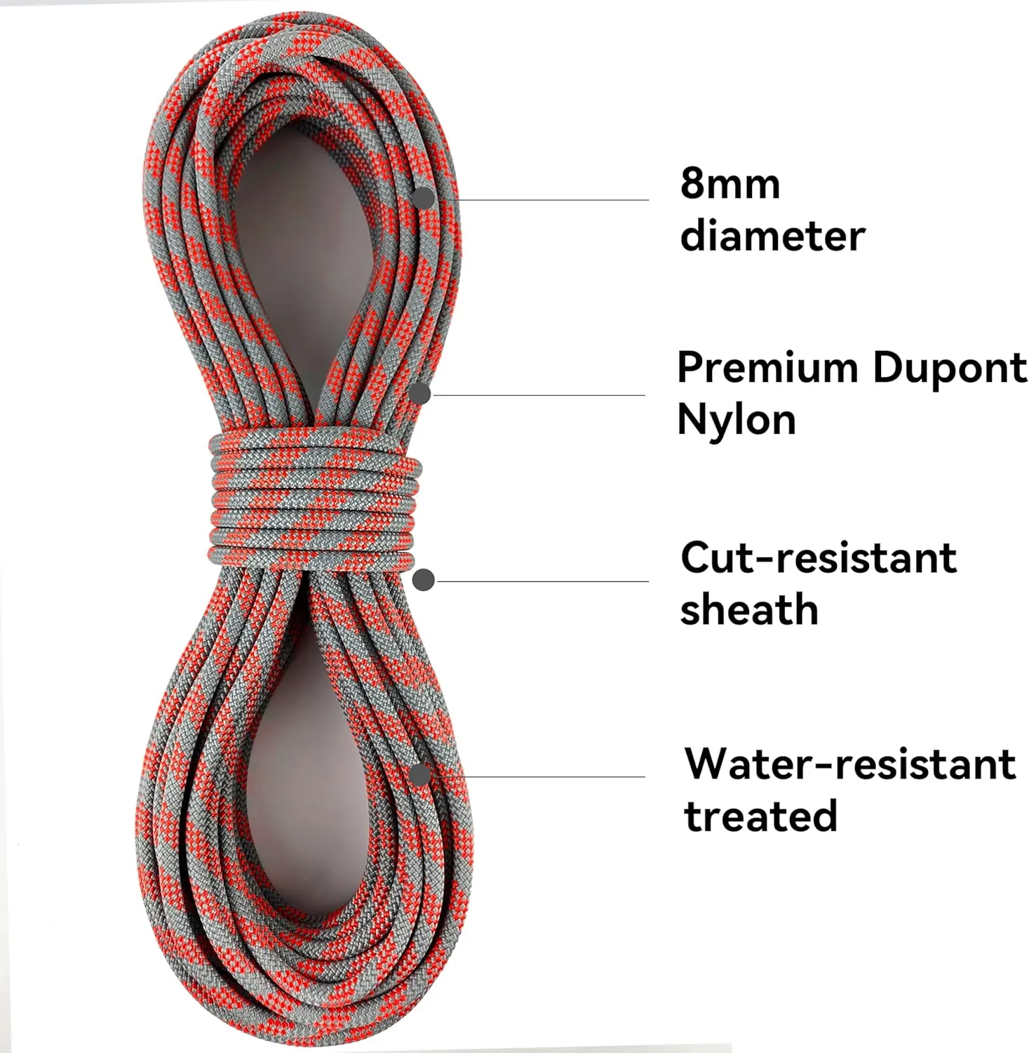 SEAMUS 8mm Prusik Accessory Cord 30M (100ft) UIAA Rock Climbing Rope 16Kn High Tensile Strength Rock Climbing Accessories Cord Double Braid Nylon Cord for Mountain Tree Climbing,Fire Rescue