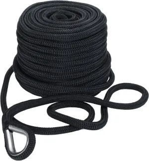 SearQing Double Braid Nylon Anchor Rope 5/8 Inch x 150 Feet with Stainless Steel Thimble-High Strength Anchor Line Safe Workload: 1600LBS;Tensile Strength:9000 LBS