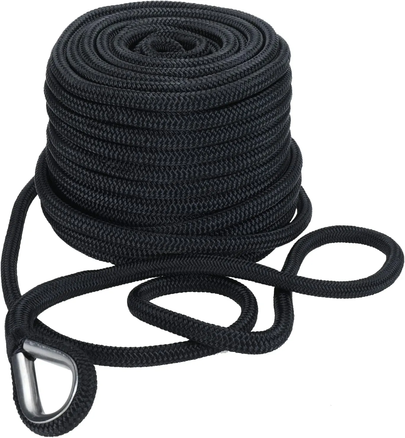 SearQing Double Braid Nylon Anchor Rope 5/8 Inch x 150 Feet with Stainless Steel Thimble-High Strength Anchor Line Safe Workload: 1600LBS;Tensile Strength:9000 LBS