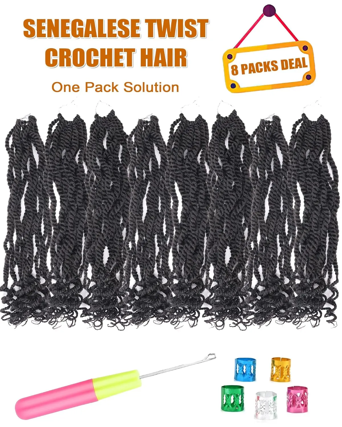 Senegalese Twist Crochet Hair for Black Women Color 2 14 Inch 8 Packs Pre Looped Kinky Twists Crochet Braids with Curly Ends Short 2 Strand Rope Twists (14 Inch,2)
