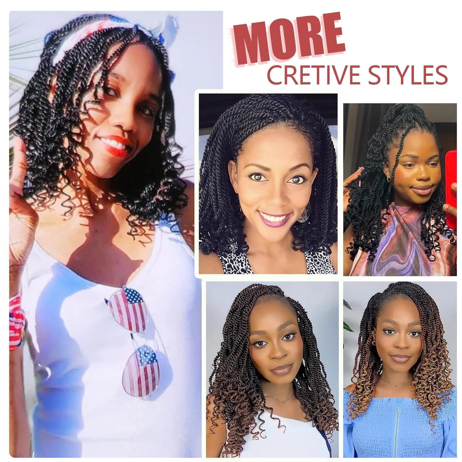 Senegalese Twist Crochet Hair for Black Women Color 2 14 Inch 8 Packs Pre Looped Kinky Twists Crochet Braids with Curly Ends Short 2 Strand Rope Twists (14 Inch,2)