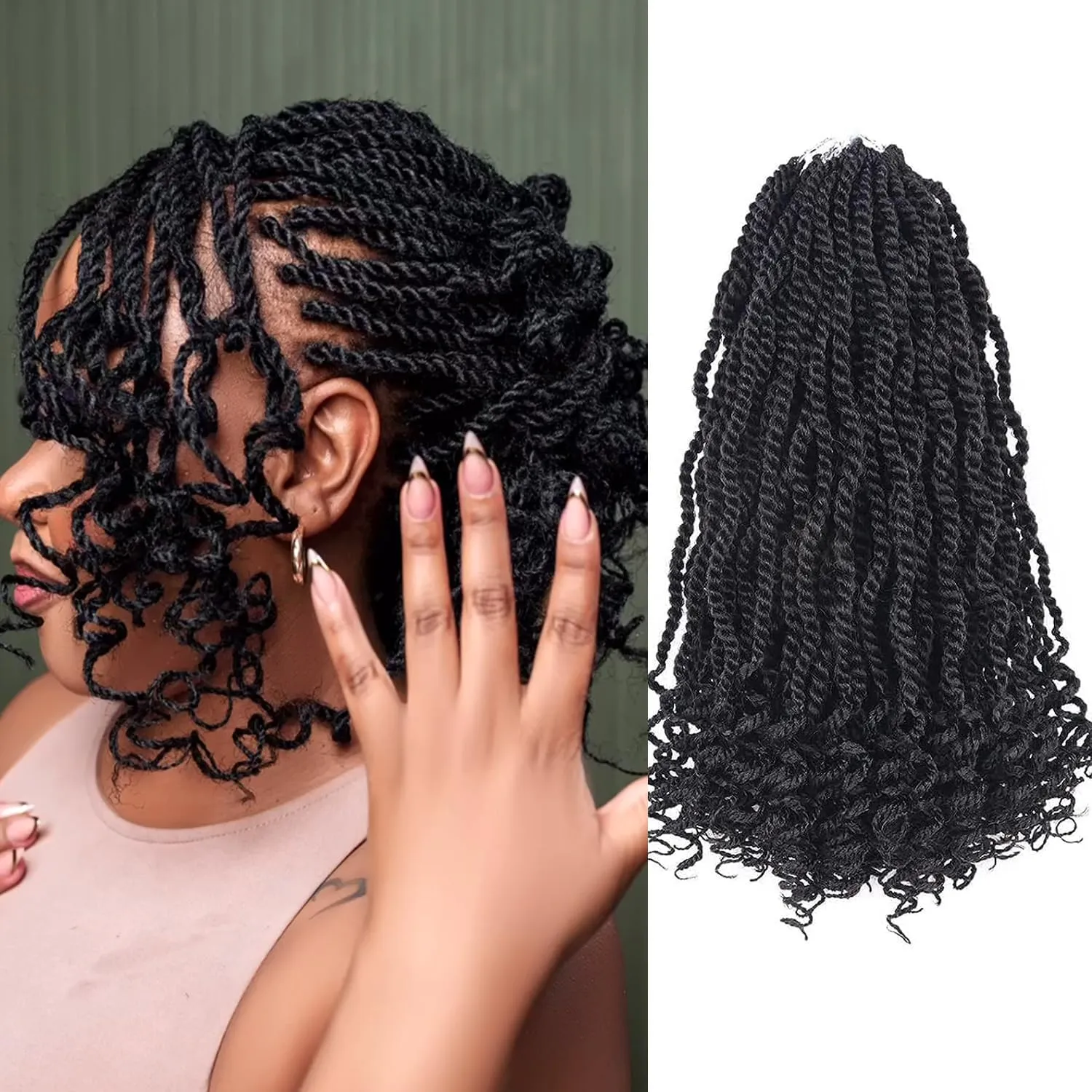 Senegalese Twist Crochet Hair for Black Women Color 2 14 Inch 8 Packs Pre Looped Kinky Twists Crochet Braids with Curly Ends Short 2 Strand Rope Twists (14 Inch,2)