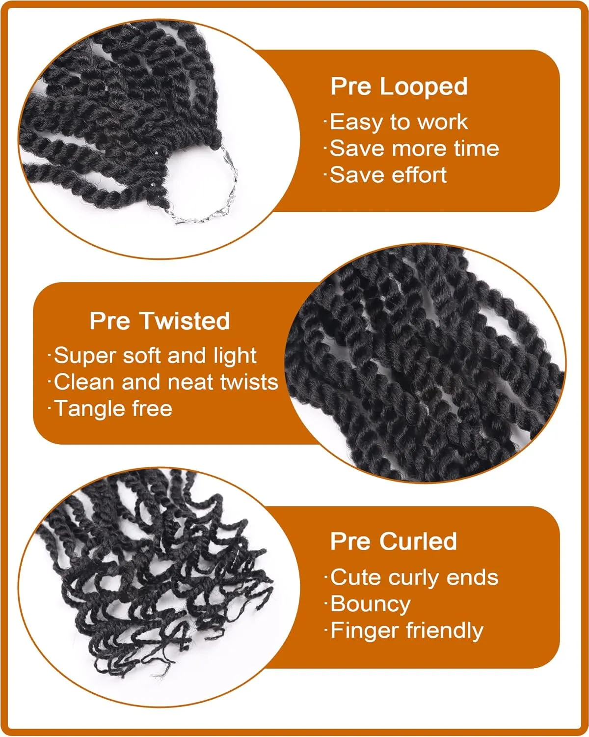 Senegalese Twist Crochet Hair for Black Women Color 2 14 Inch 8 Packs Pre Looped Kinky Twists Crochet Braids with Curly Ends Short 2 Strand Rope Twists (14 Inch,2)