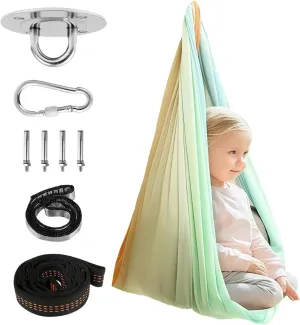 Sensory Swing Indoor - 150cm Swing for Kids | Double Layer Cuddle with Anti-Tear Stretch Fabric | Elastic Sensory Hammock | Cloth Backyard for Calming Rocking Support