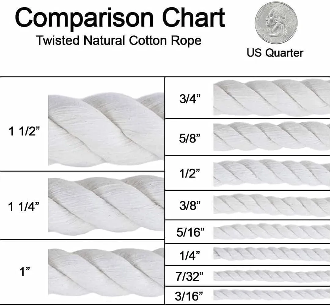 SGT KNOTS Twisted 100% Cotton Rope for DIY Projects, Crafts, Macrame Cord, Commercial, Agricultural - High Strength, Natural (3/8" x 50ft, Natural)