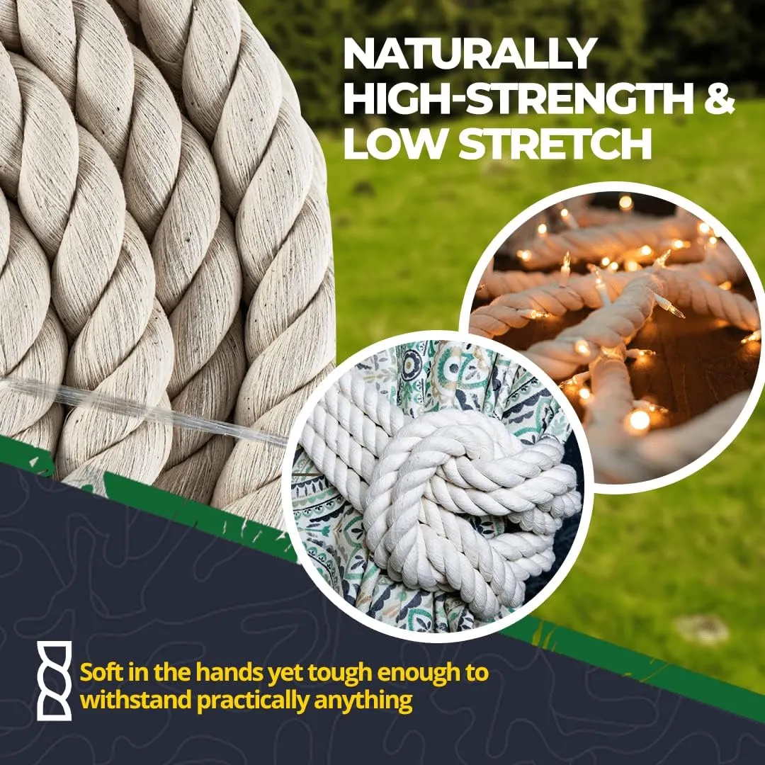 SGT KNOTS Twisted 100% Cotton Rope for DIY Projects, Crafts, Macrame Cord, Commercial, Agricultural - High Strength, Natural (3/8" x 50ft, Natural)