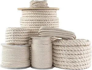 SGT KNOTS Twisted 100% Cotton Rope for DIY Projects, Crafts, Macrame Cord, Commercial, Agricultural - High Strength, Natural (3/8" x 50ft, Natural)
