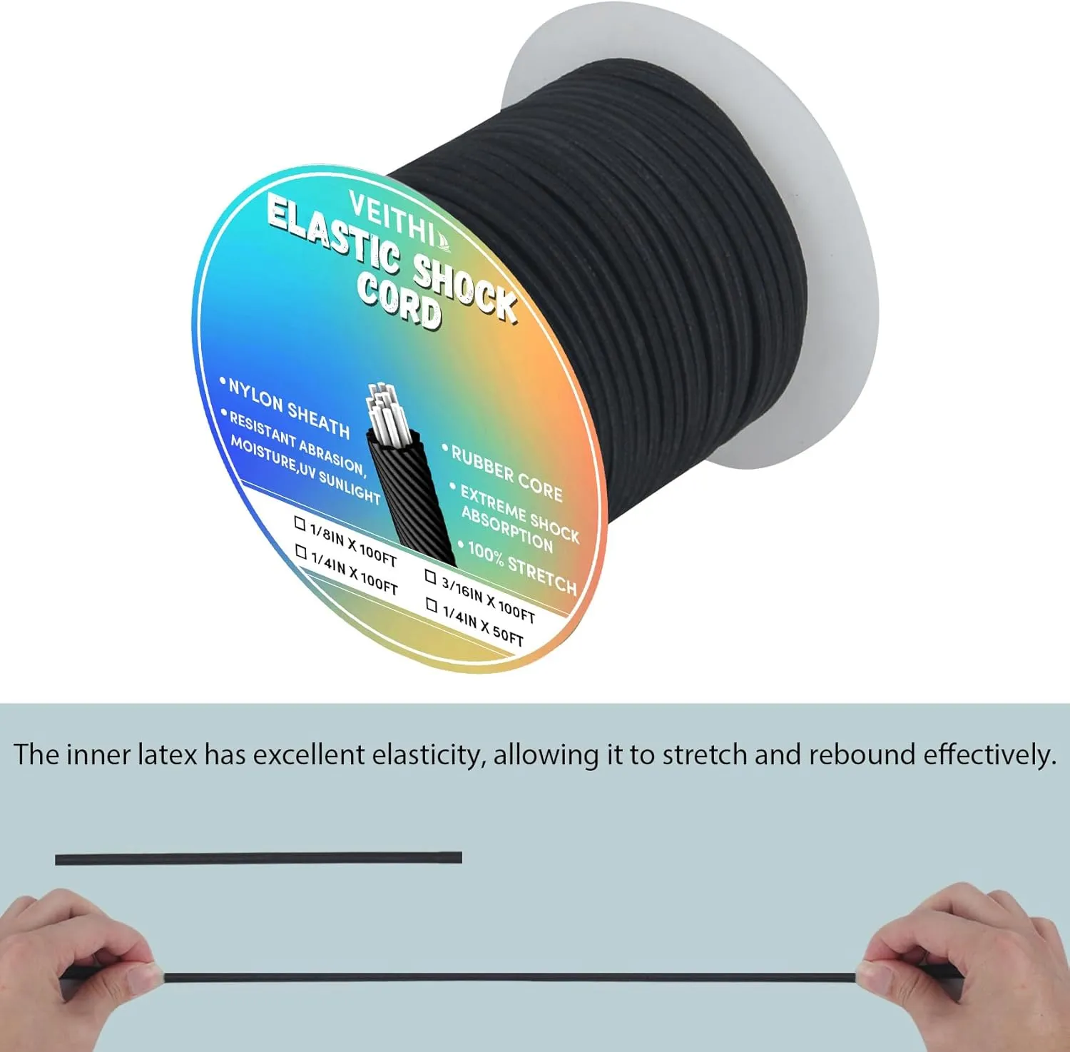 Shock Cord 1/8 inch,Black Nylon Elastic Rope,Bungee Rope,Bungee Cord Roll 100 ft-Bungee Shock Cord for Camping, Kayak,Decks for Repairing Tent Poles, DIY, Tie Downs