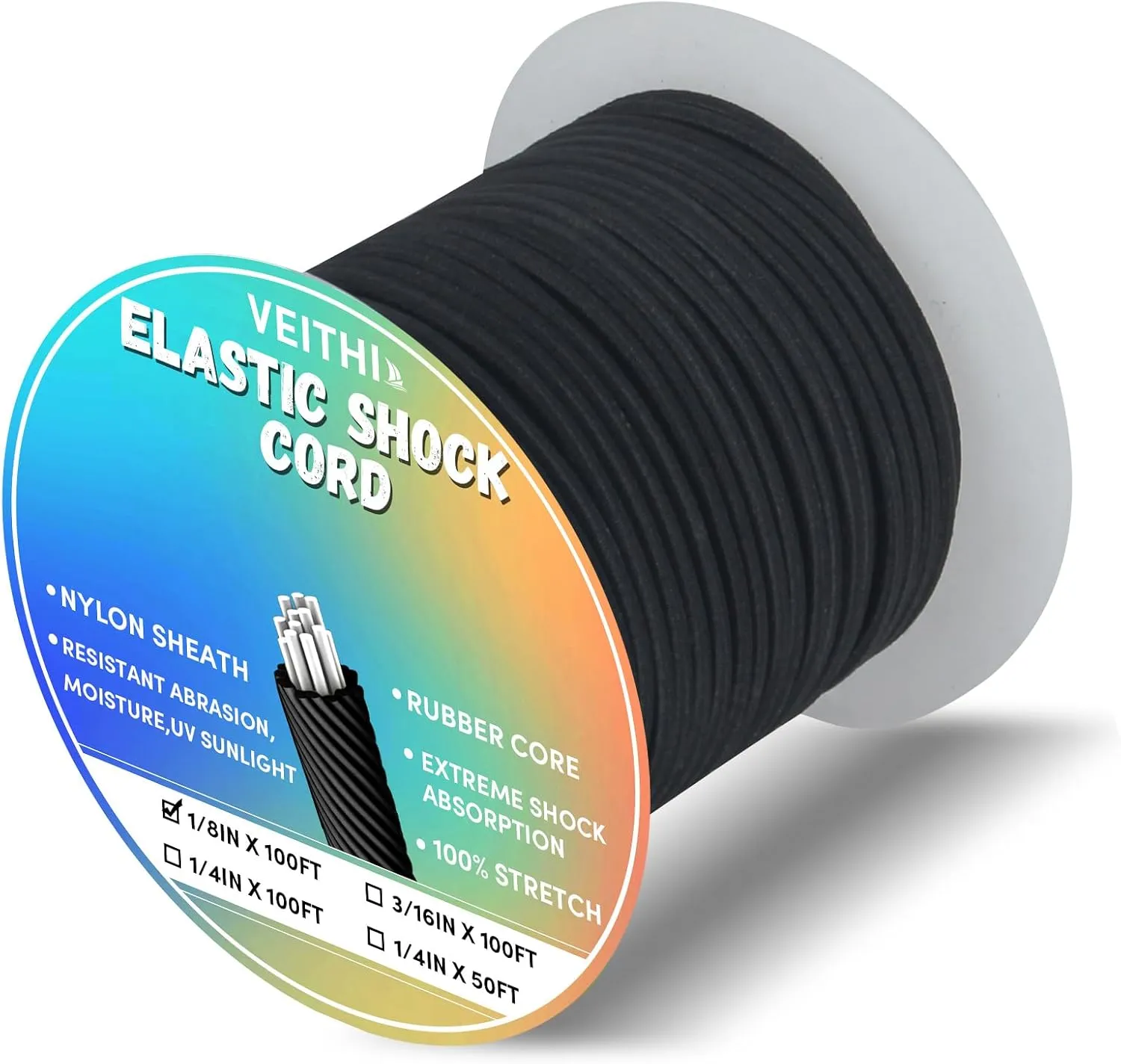 Shock Cord 1/8 inch,Black Nylon Elastic Rope,Bungee Rope,Bungee Cord Roll 100 ft-Bungee Shock Cord for Camping, Kayak,Decks for Repairing Tent Poles, DIY, Tie Downs