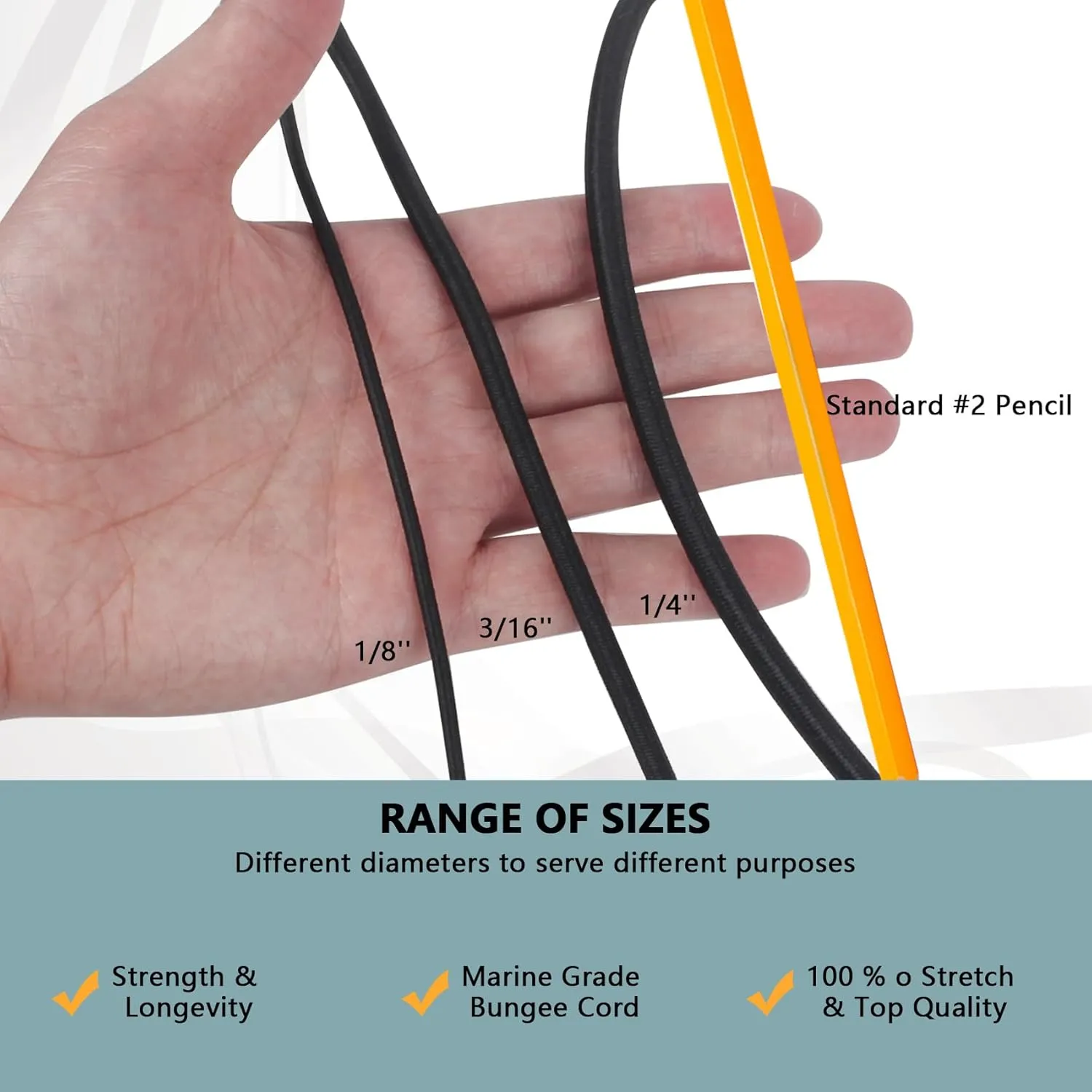 Shock Cord 1/8 inch,Black Nylon Elastic Rope,Bungee Rope,Bungee Cord Roll 100 ft-Bungee Shock Cord for Camping, Kayak,Decks for Repairing Tent Poles, DIY, Tie Downs