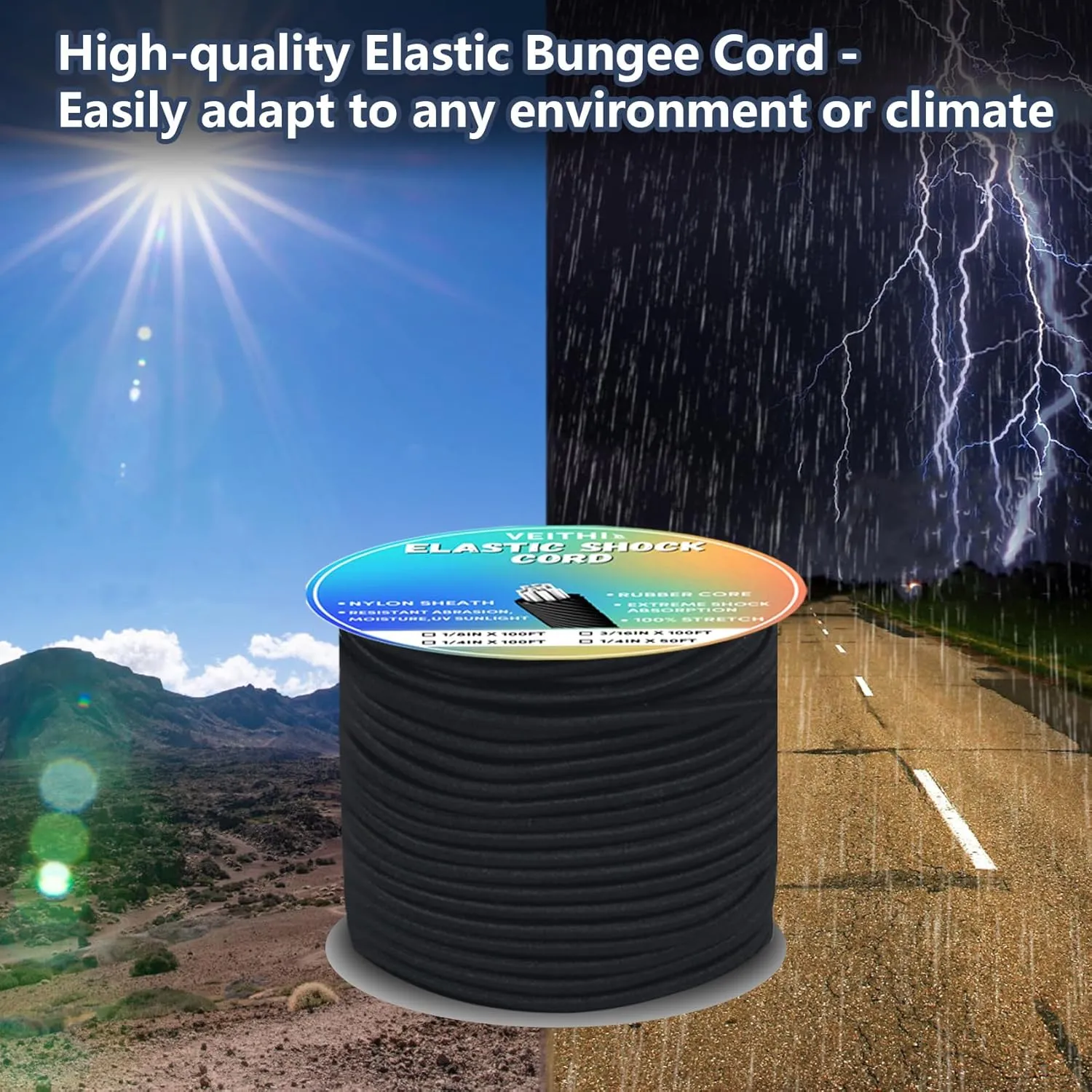 Shock Cord 1/8 inch,Black Nylon Elastic Rope,Bungee Rope,Bungee Cord Roll 100 ft-Bungee Shock Cord for Camping, Kayak,Decks for Repairing Tent Poles, DIY, Tie Downs