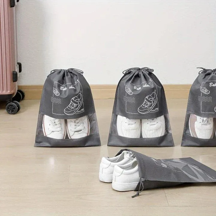 Shoe Storage Bag Dust-proof Waterproof Transparent Non Woven Fabric Shoe Tote Drawstring Packaging Organizer For Travel