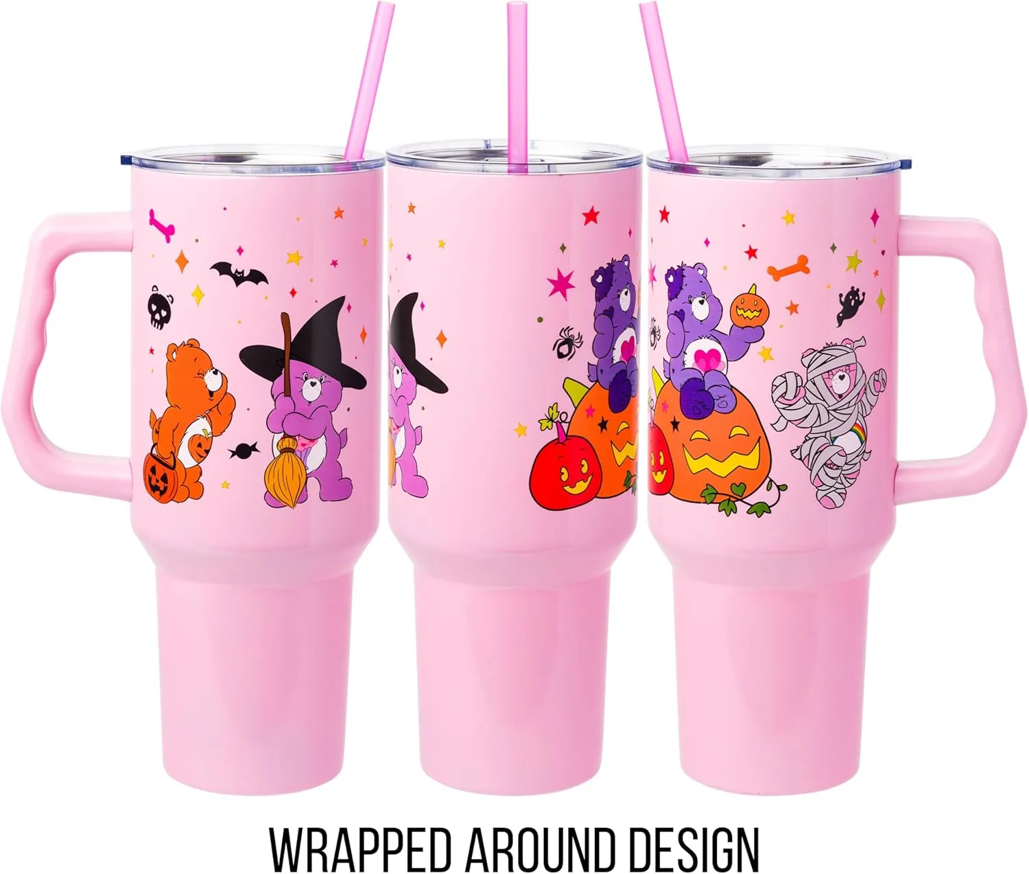 Silver Buffalo Care Bears Tumbler - Harmony, Cheer, Share & Trick-or-Sweet Bears - Stainless Steel, 40 Ounces, Fits Standard Cup Holder