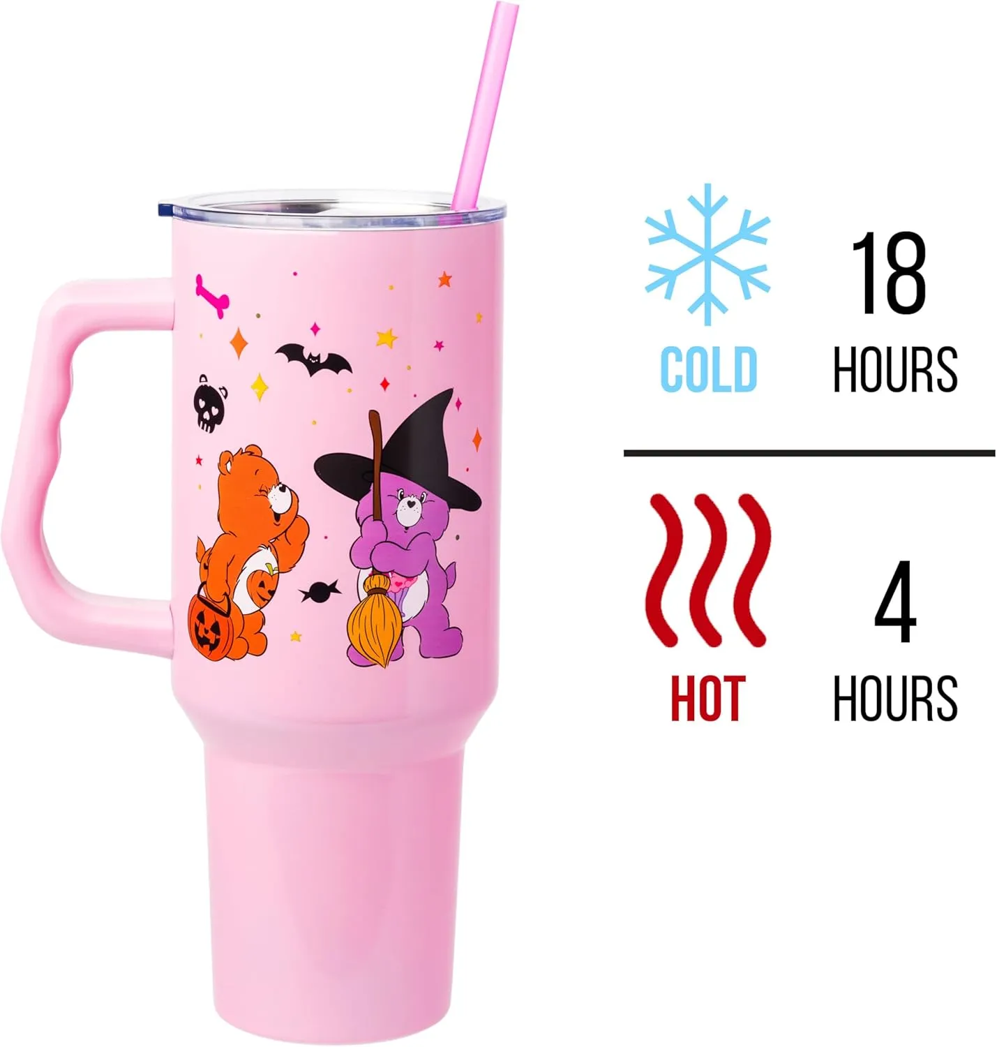 Silver Buffalo Care Bears Tumbler - Harmony, Cheer, Share & Trick-or-Sweet Bears - Stainless Steel, 40 Ounces, Fits Standard Cup Holder