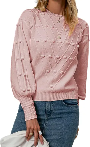 Simplee Women’s Sweater Crew Neck Long Lantern Sleeve Chunky Knit Pullover Sweater Casual Solid Color Tops Jumper